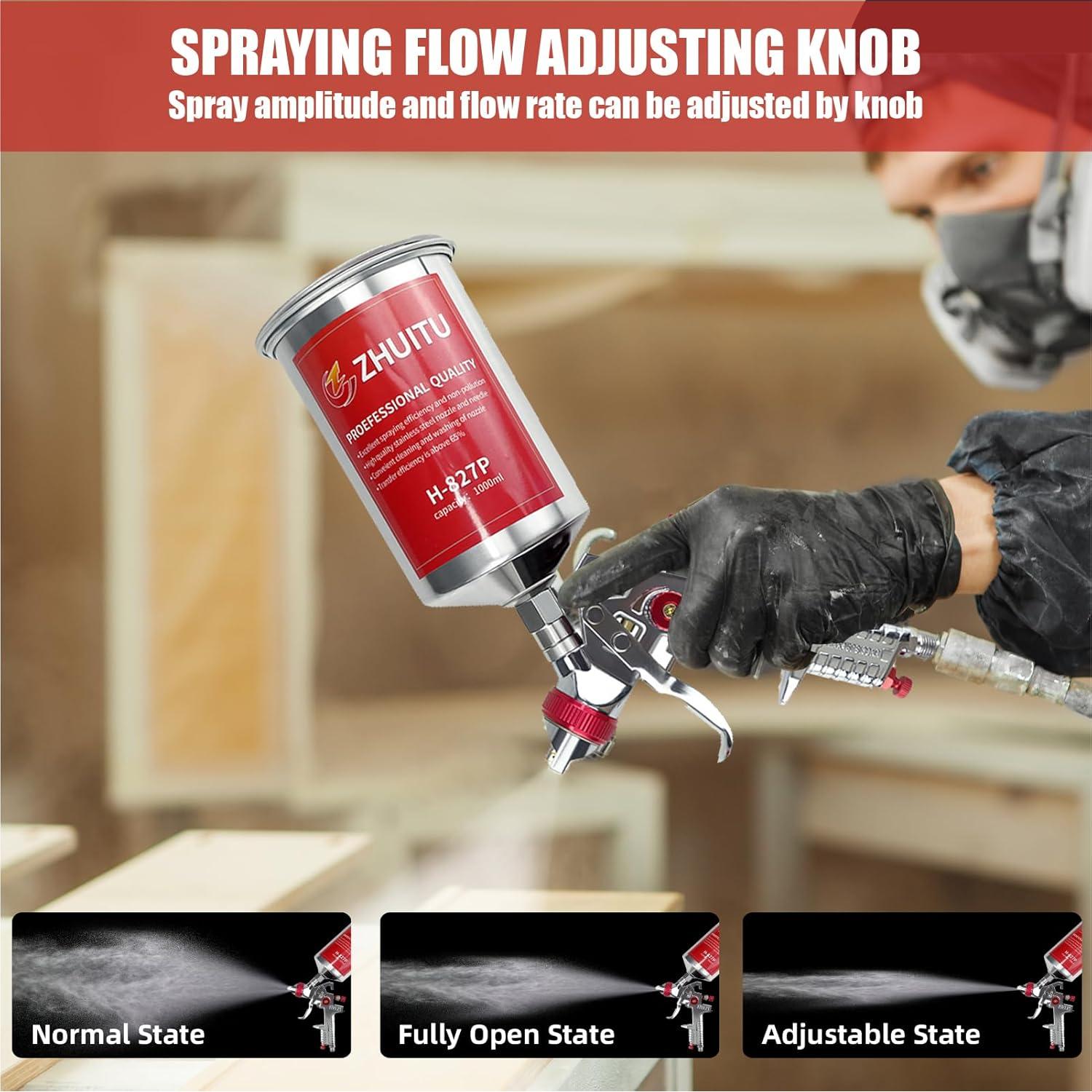 Pistola de Pulverización HVLP ZHUITU H-827P 1000cc 3 Boquillas