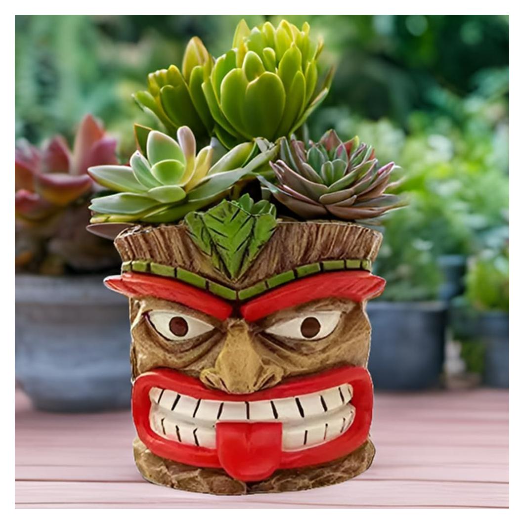Maceta Tiki Picvelno de Resina para Suculentas 10.4 cm