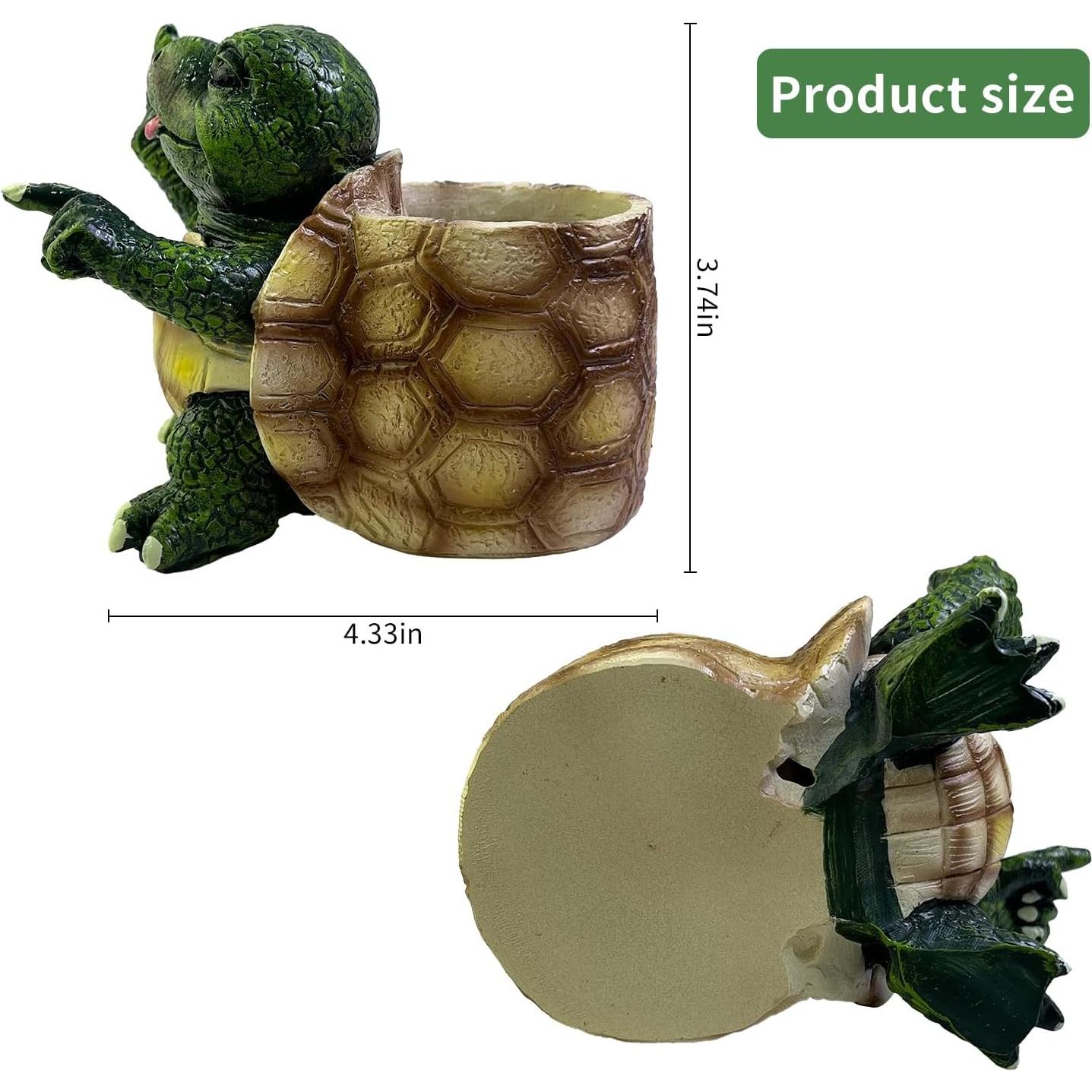 Funny Turtle Succulent Pots with Fingers Up,Unique Middle Finger Turtle Plant Pots,Flower Garden Cute Pots with Drainage Hole,Multi Functional Turtle Figurine for Home Office Desk Garden Decor