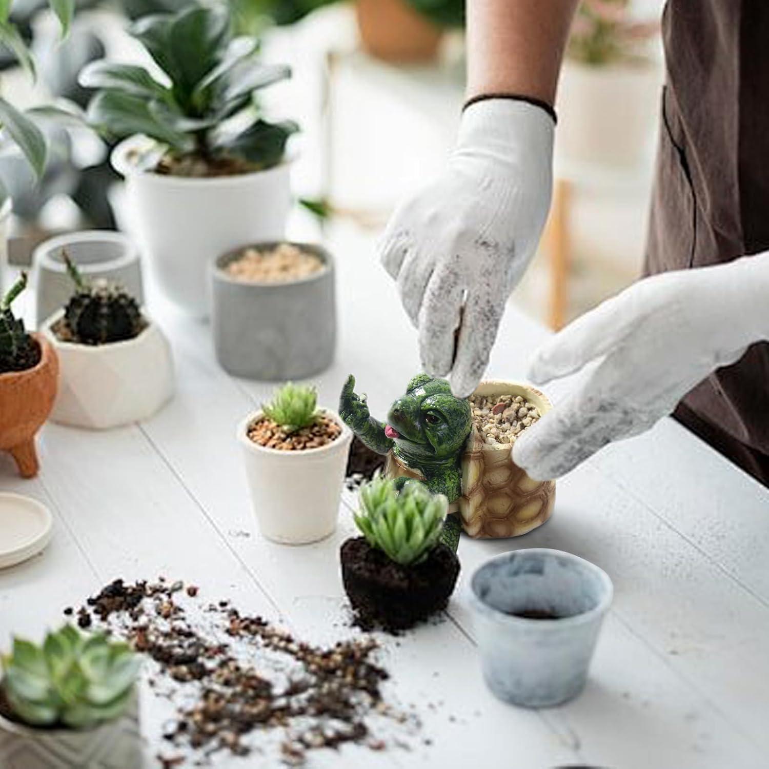 Funny Turtle Succulent Pots with Fingers Up,Unique Middle Finger Turtle Plant Pots,Flower Garden Cute Pots with Drainage Hole,Multi Functional Turtle Figurine for Home Office Desk Garden Decor