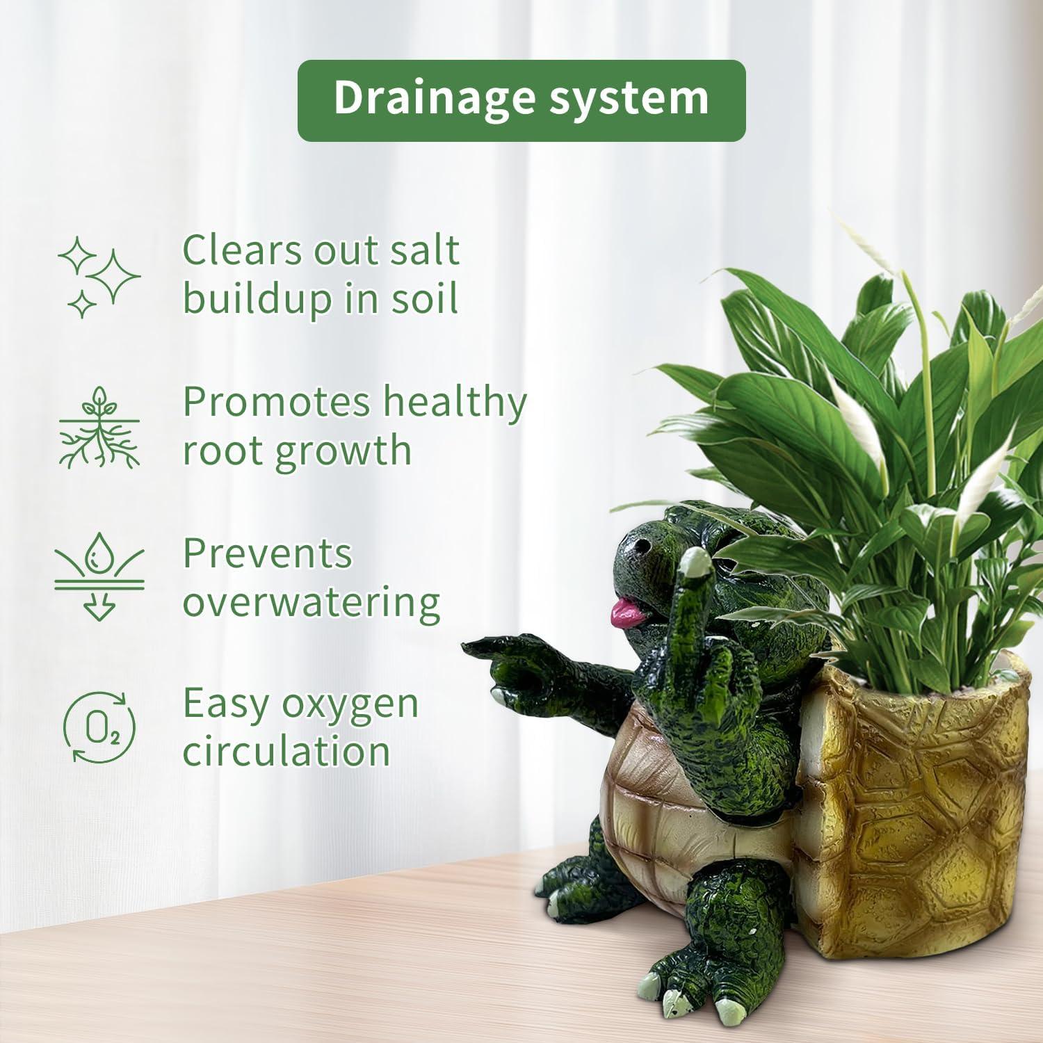 Funny Turtle Succulent Pots with Fingers Up,Unique Middle Finger Turtle Plant Pots,Flower Garden Cute Pots with Drainage Hole,Multi Functional Turtle Figurine for Home Office Desk Garden Decor