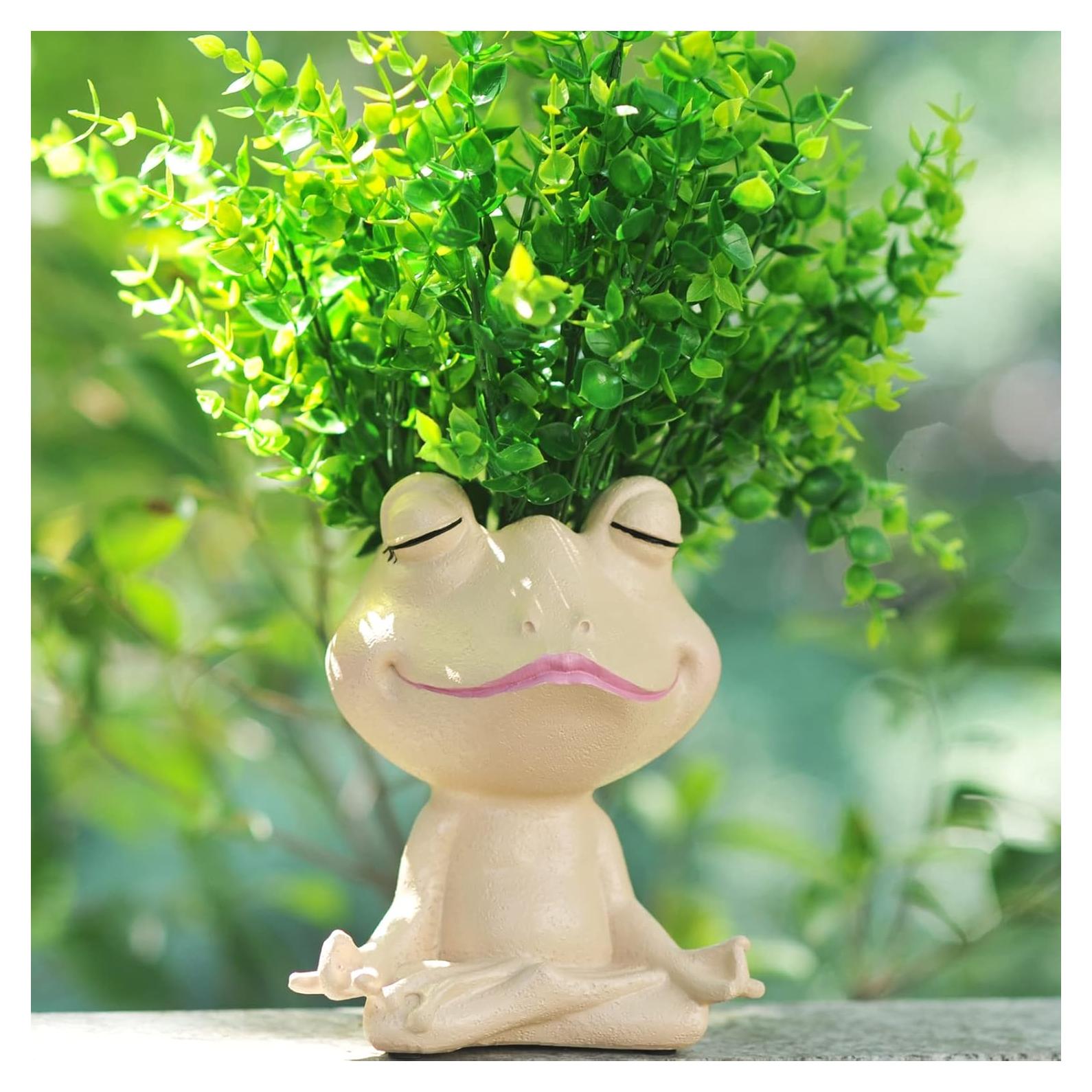 Maceta de Resina Rana de Yoga PlotX con Drenaje 24.1x12.7 cm