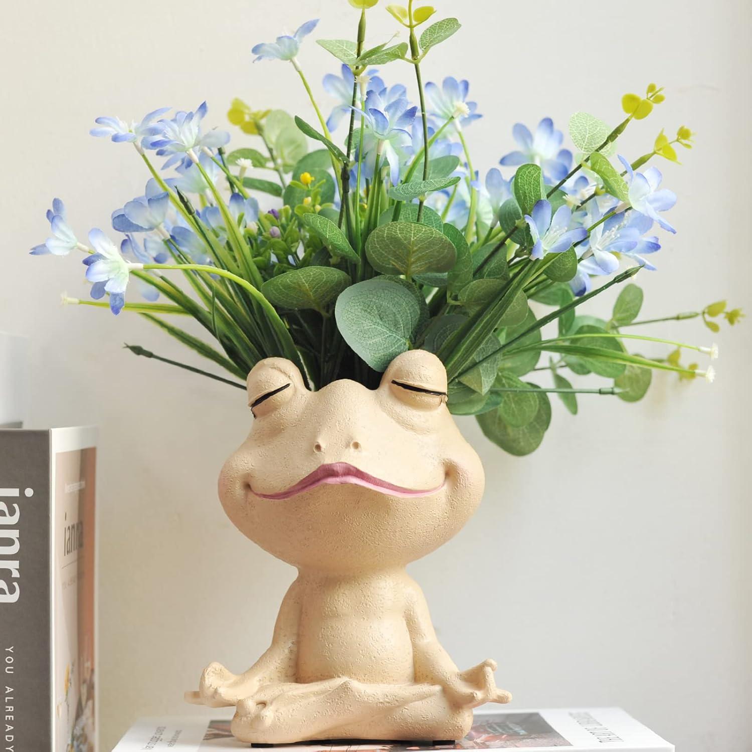 Maceta de Resina Rana de Yoga PlotX con Drenaje 24.1x12.7 cm