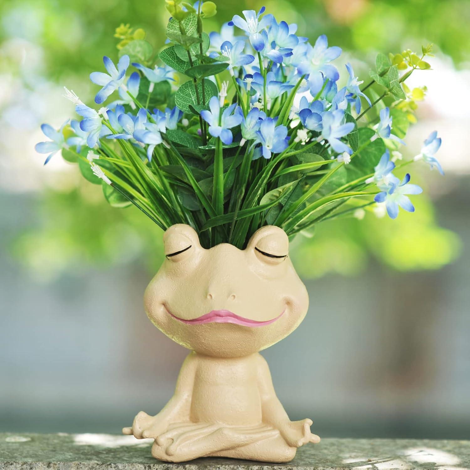 Maceta de Resina Rana de Yoga PlotX con Drenaje 24.1x12.7 cm