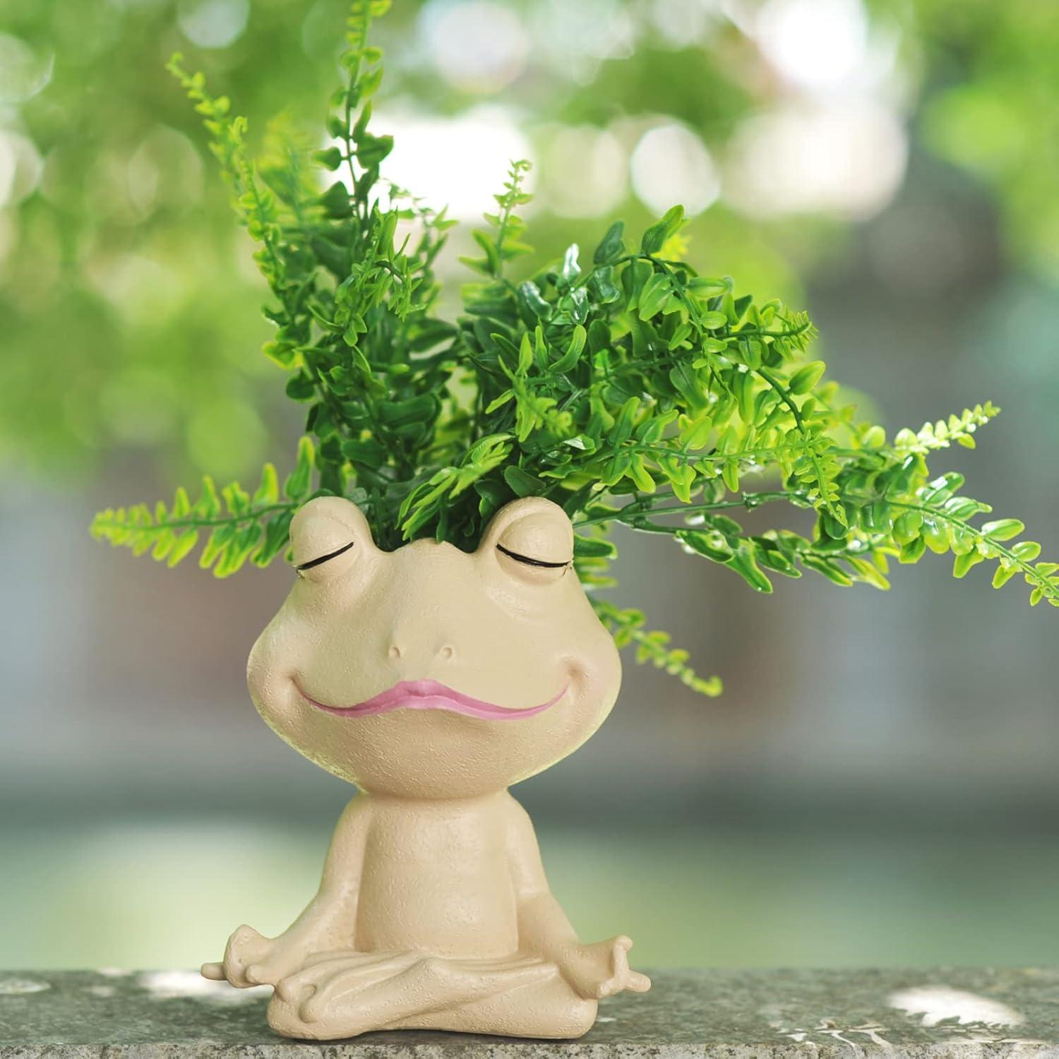 Maceta de Resina Rana de Yoga PlotX con Drenaje 24.1x12.7 cm