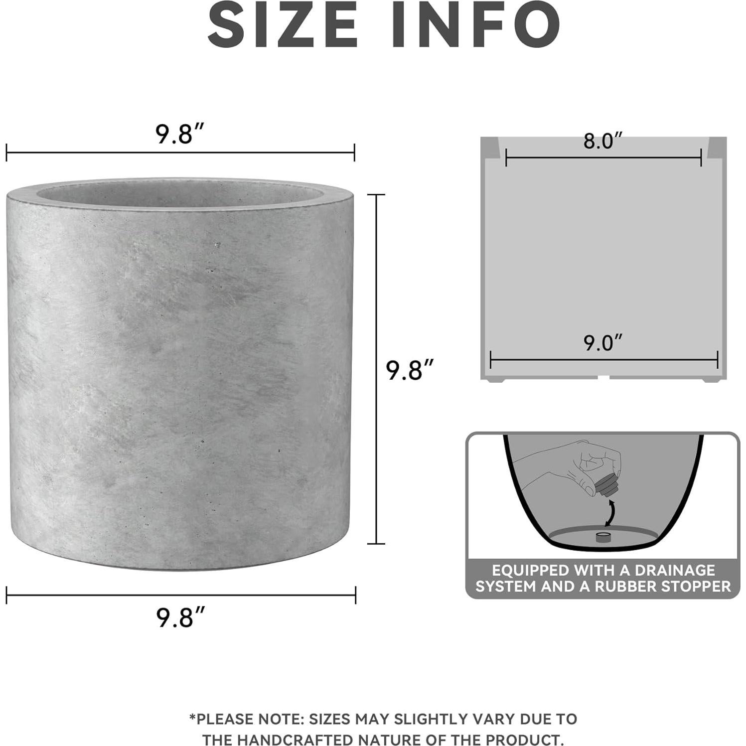 Maceta Redonda Kante 25 cm Concreto Natural Moderna con Drenaje