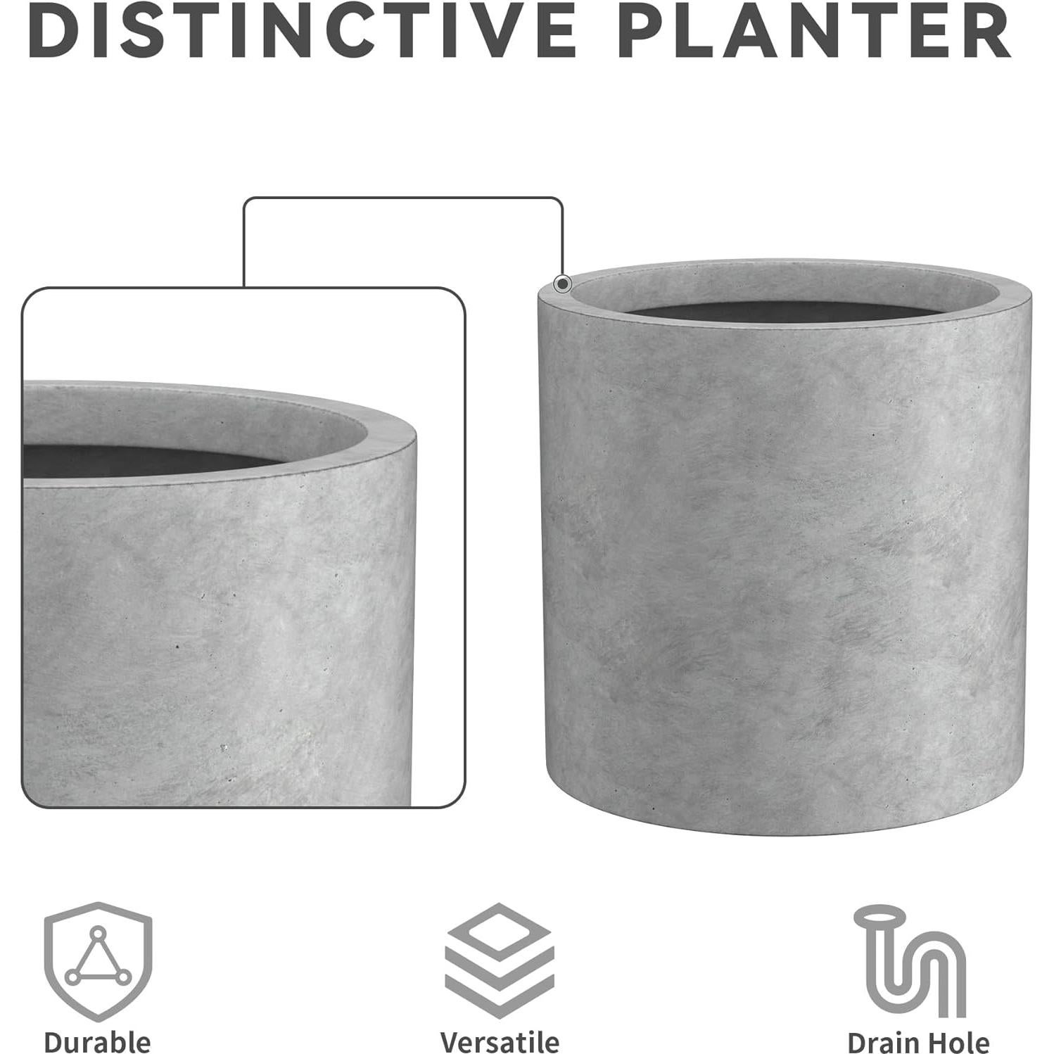 Maceta Redonda Kante 25 cm Concreto Natural Moderna con Drenaje