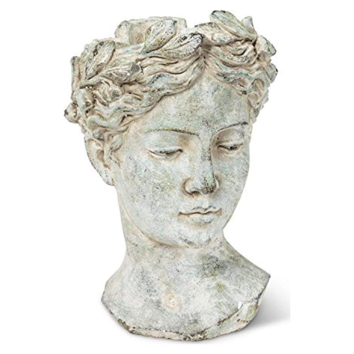 Abbott Collection Goddess Head Planter - Large Cement Indoor and Outdoor Planter Pot - Grecian Woman Statue Head Planter for Flowers and Succulents - Grey (10" H, 4.5" Opening)