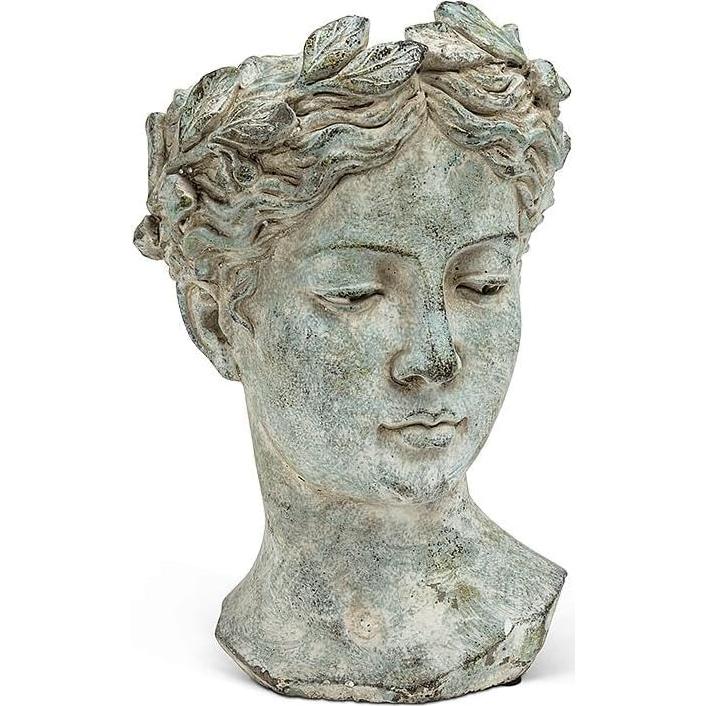 Abbott Collection Goddess Head Planter - Large Cement Indoor and Outdoor Planter Pot - Grecian Woman Statue Head Planter for Flowers and Succulents - Grey (10" H, 4.5" Opening)