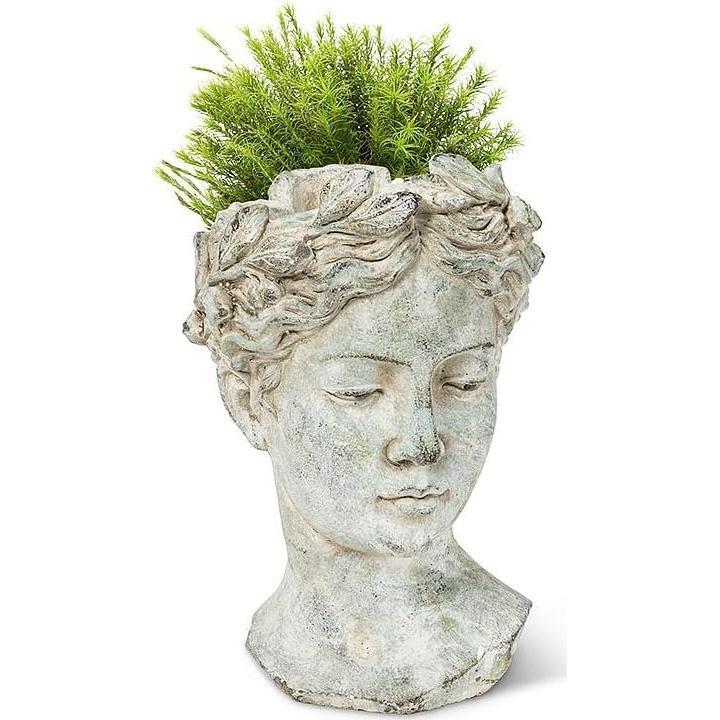 Abbott Collection Goddess Head Planter - Large Cement Indoor and Outdoor Planter Pot - Grecian Woman Statue Head Planter for Flowers and Succulents - Grey (10" H, 4.5" Opening)
