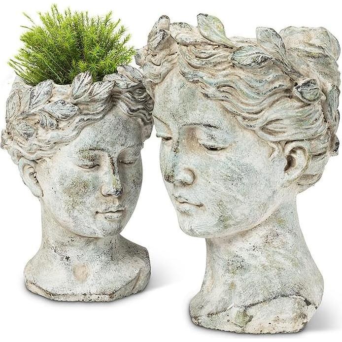 Abbott Collection Goddess Head Planter - Large Cement Indoor and Outdoor Planter Pot - Grecian Woman Statue Head Planter for Flowers and Succulents - Grey (10" H, 4.5" Opening)