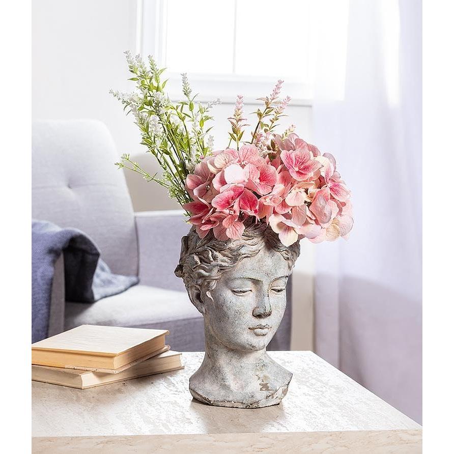 Abbott Collection Goddess Head Planter - Large Cement Indoor and Outdoor Planter Pot - Grecian Woman Statue Head Planter for Flowers and Succulents - Grey (10" H, 4.5" Opening)