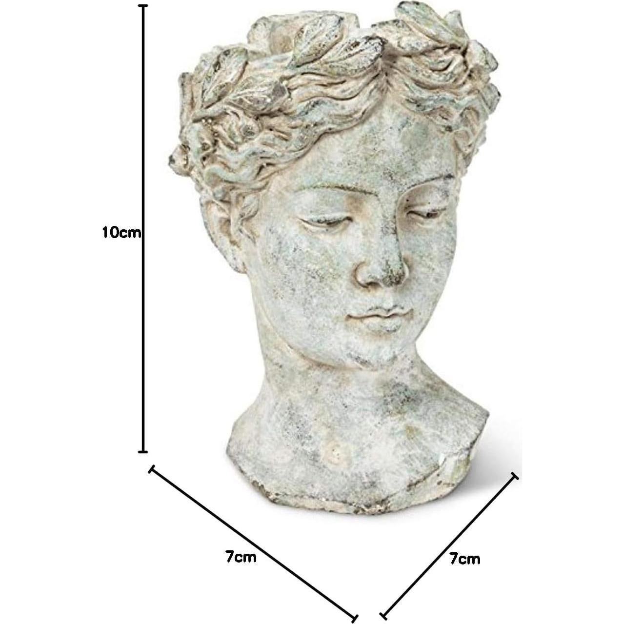 Abbott Collection Goddess Head Planter - Large Cement Indoor and Outdoor Planter Pot - Grecian Woman Statue Head Planter for Flowers and Succulents - Grey (10" H, 4.5" Opening)