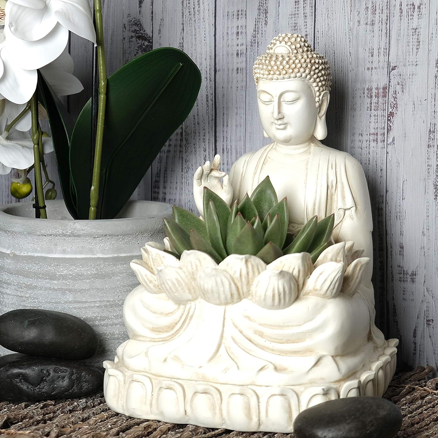 Maceta Zen Buda Bella Haus 24.1 cm Poliresina Decorativa