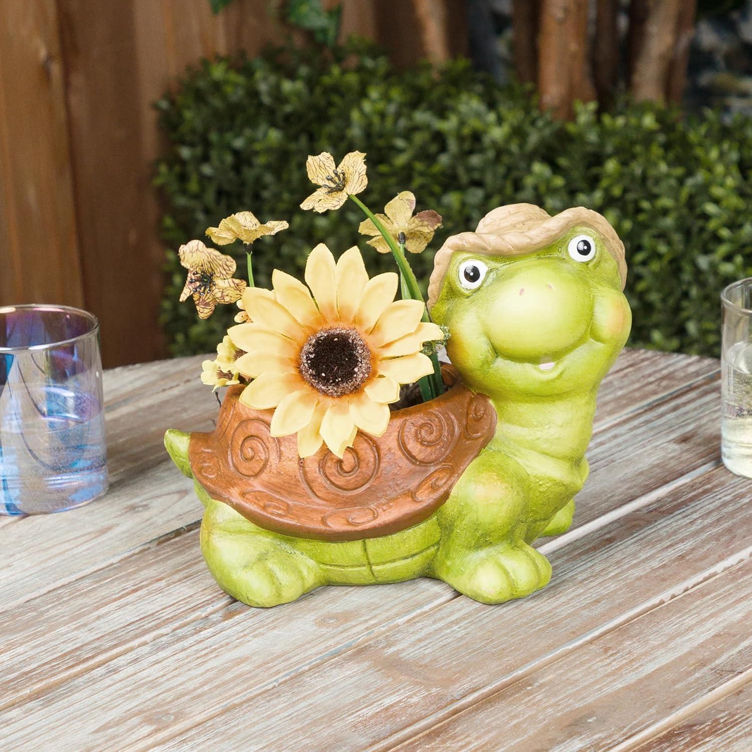 Alpine Corporation WTJ344HH Turtle Pot Planter, Playful Decor for Garden, Patio, Deck, & Lawn, 7" H, Multicolor
