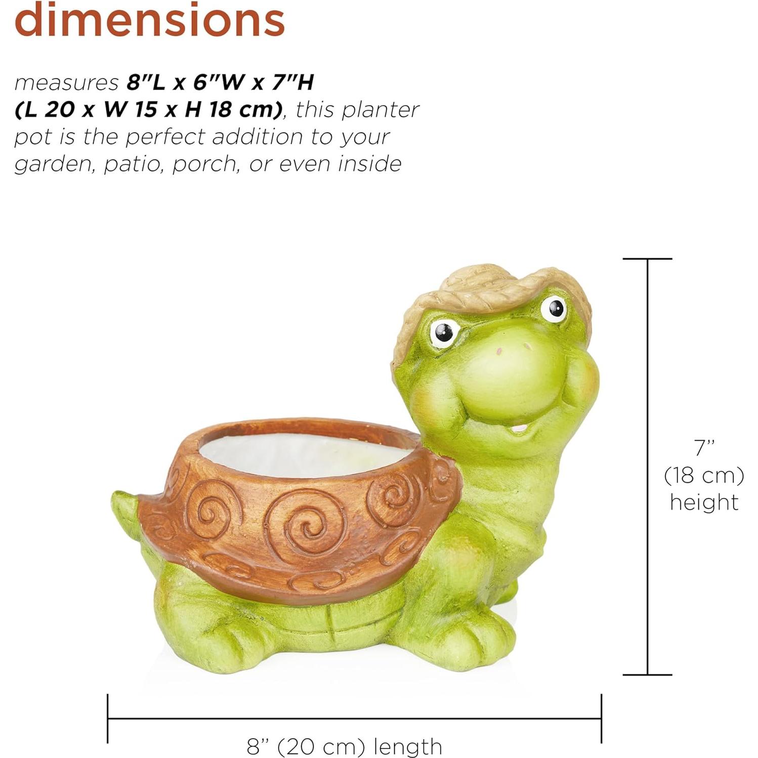 Alpine Corporation WTJ344HH Turtle Pot Planter, Playful Decor for Garden, Patio, Deck, & Lawn, 7" H, Multicolor