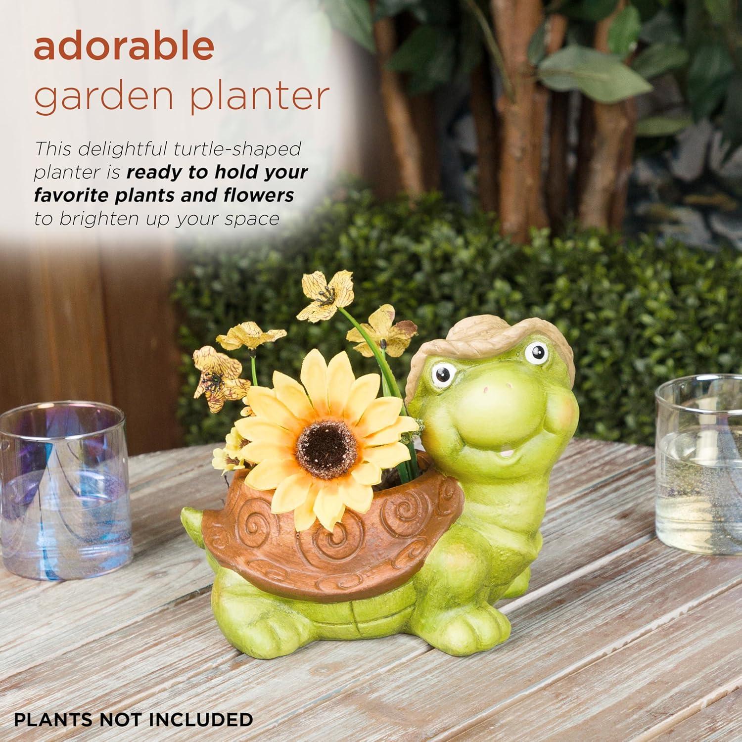 Alpine Corporation WTJ344HH Turtle Pot Planter, Playful Decor for Garden, Patio, Deck, & Lawn, 7" H, Multicolor