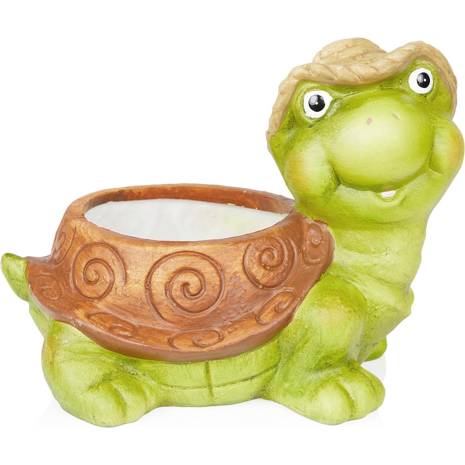 Alpine Corporation WTJ344HH Turtle Pot Planter, Playful Decor for Garden, Patio, Deck, & Lawn, 7" H, Multicolor