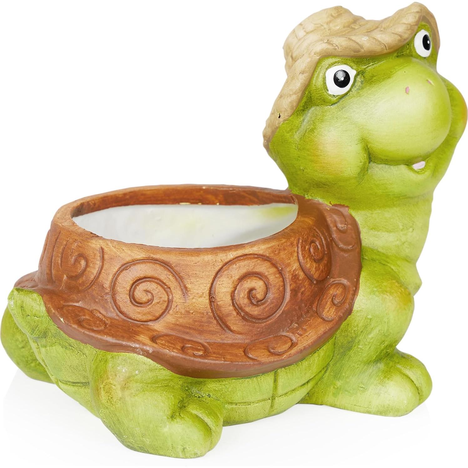 Alpine Corporation WTJ344HH Turtle Pot Planter, Playful Decor for Garden, Patio, Deck, & Lawn, 7" H, Multicolor