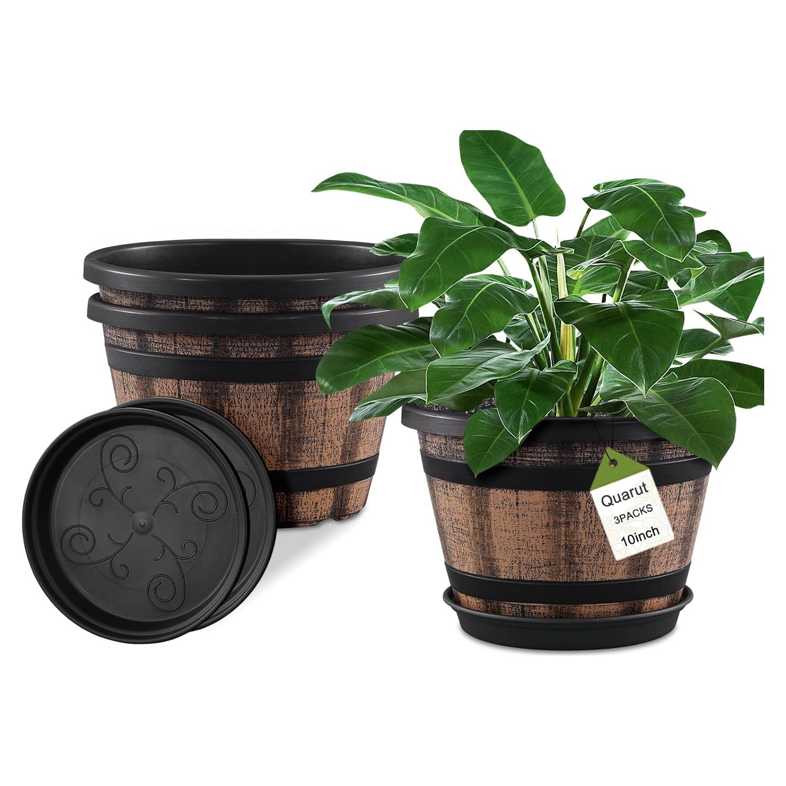 Macetas Quarut 3 Pack 25.4 cm Barril de Whisky Marrón