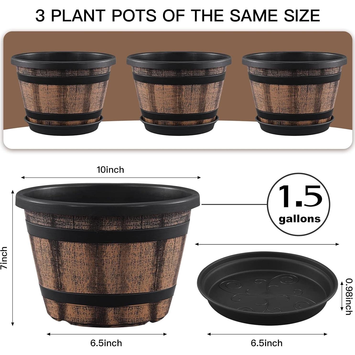 Macetas Quarut 3 Pack 25.4 cm Barril de Whisky Marrón