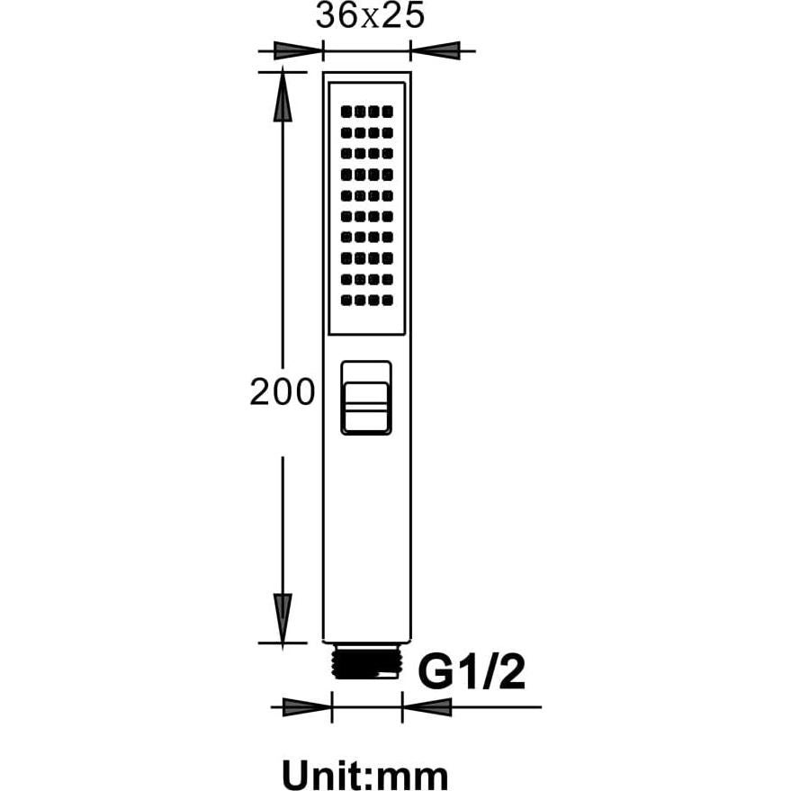 Cabezal de Ducha de Mano LUYU Cuadrado Cromo 1 Chorro Potente