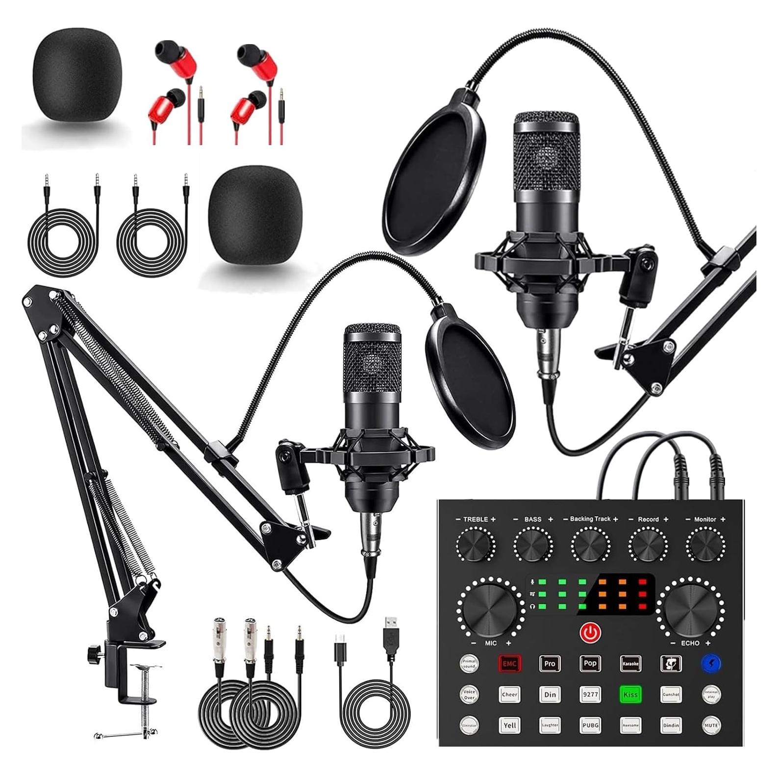 Paquete de Podcast V8S CofeLife con 2 Micrófonos y Mezclador