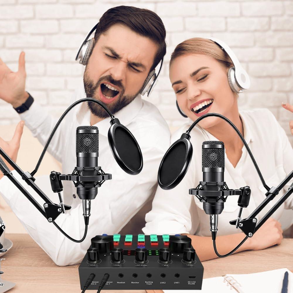 Paquete de Podcast V8S CofeLife con 2 Micrófonos y Mezclador