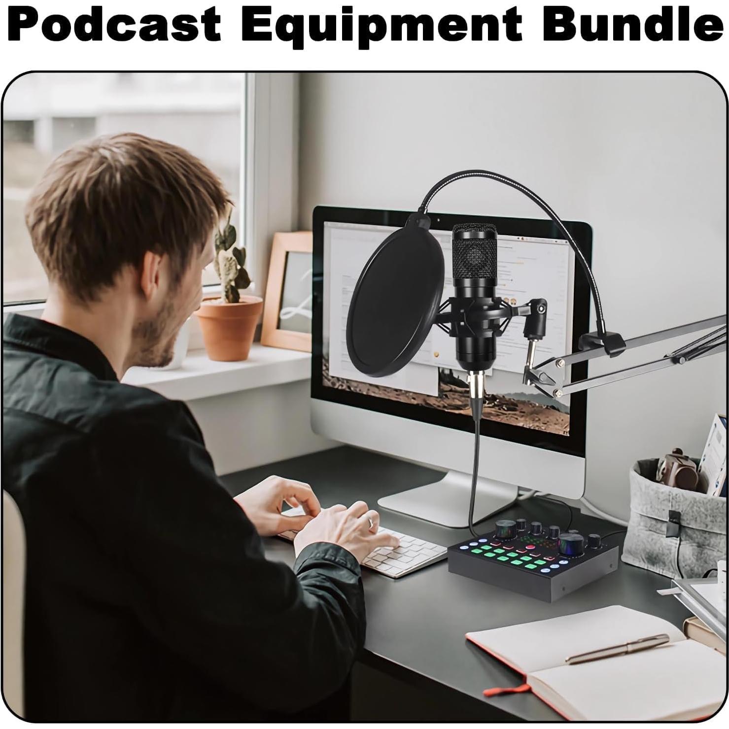 Paquete de Podcast V8S CofeLife con 2 Micrófonos y Mezclador