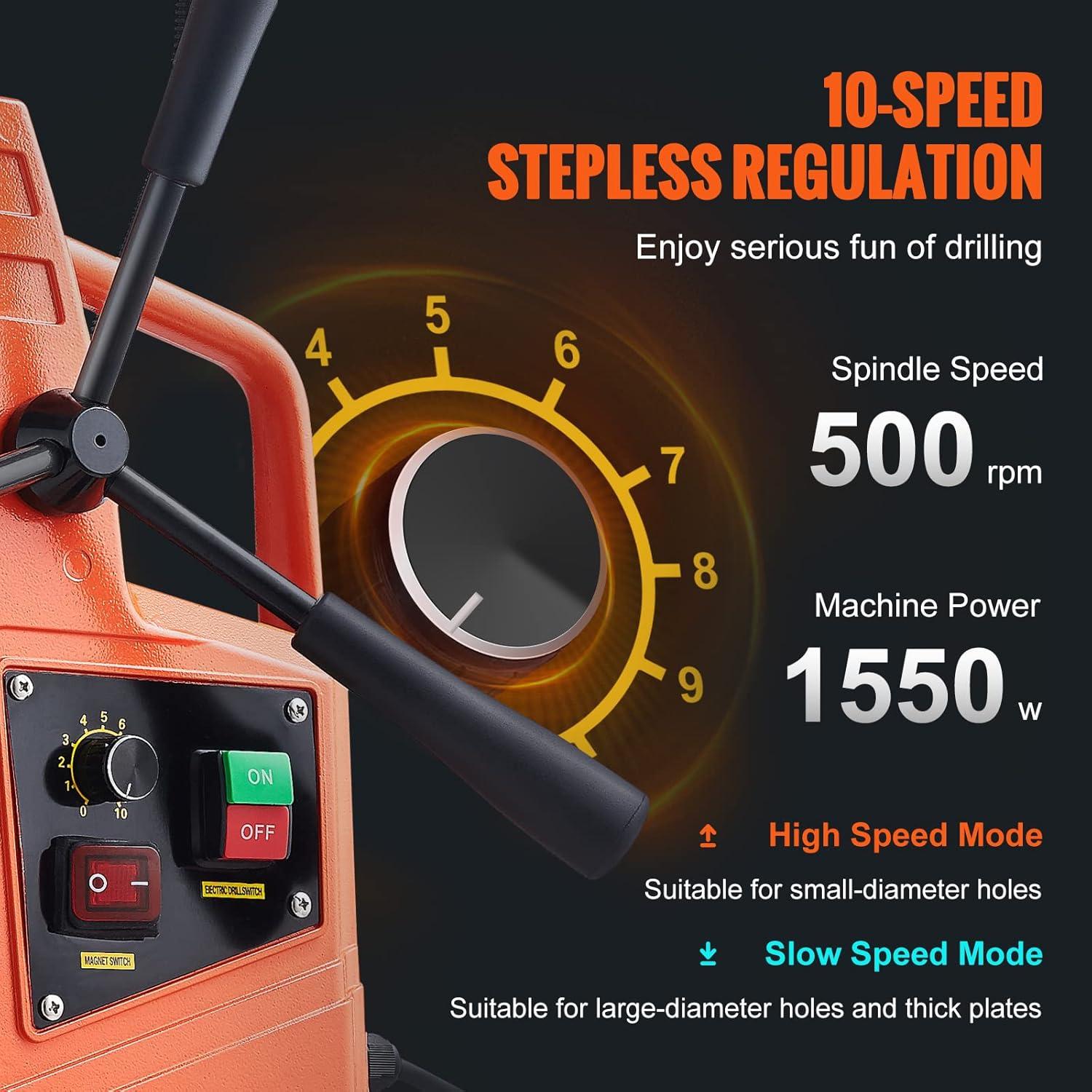 Prensa de Taladro Magnético VEVOR 1550W 50mm 10 Velocidades