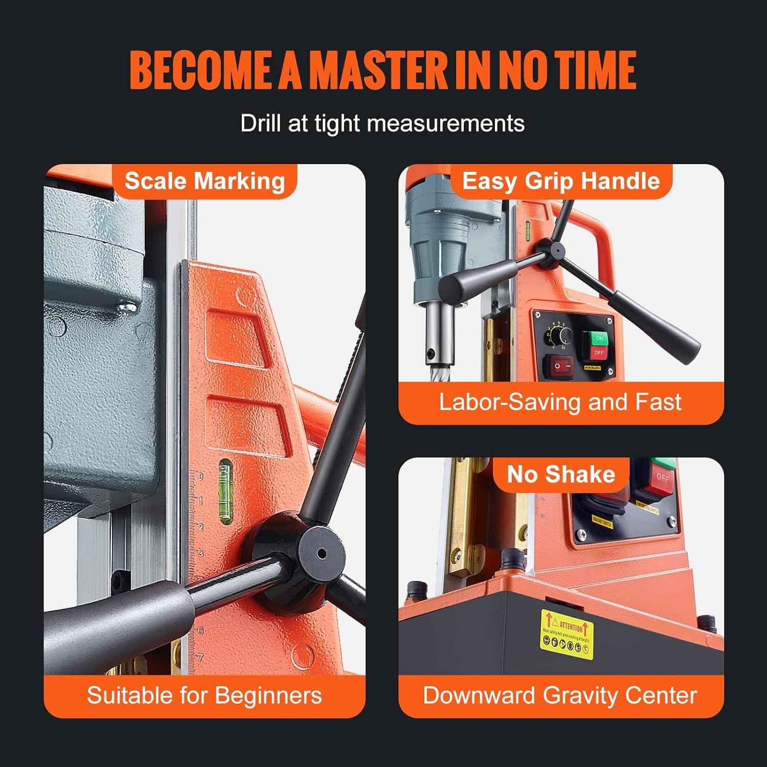 Prensa de Taladro Magnético VEVOR 1550W 50mm 10 Velocidades