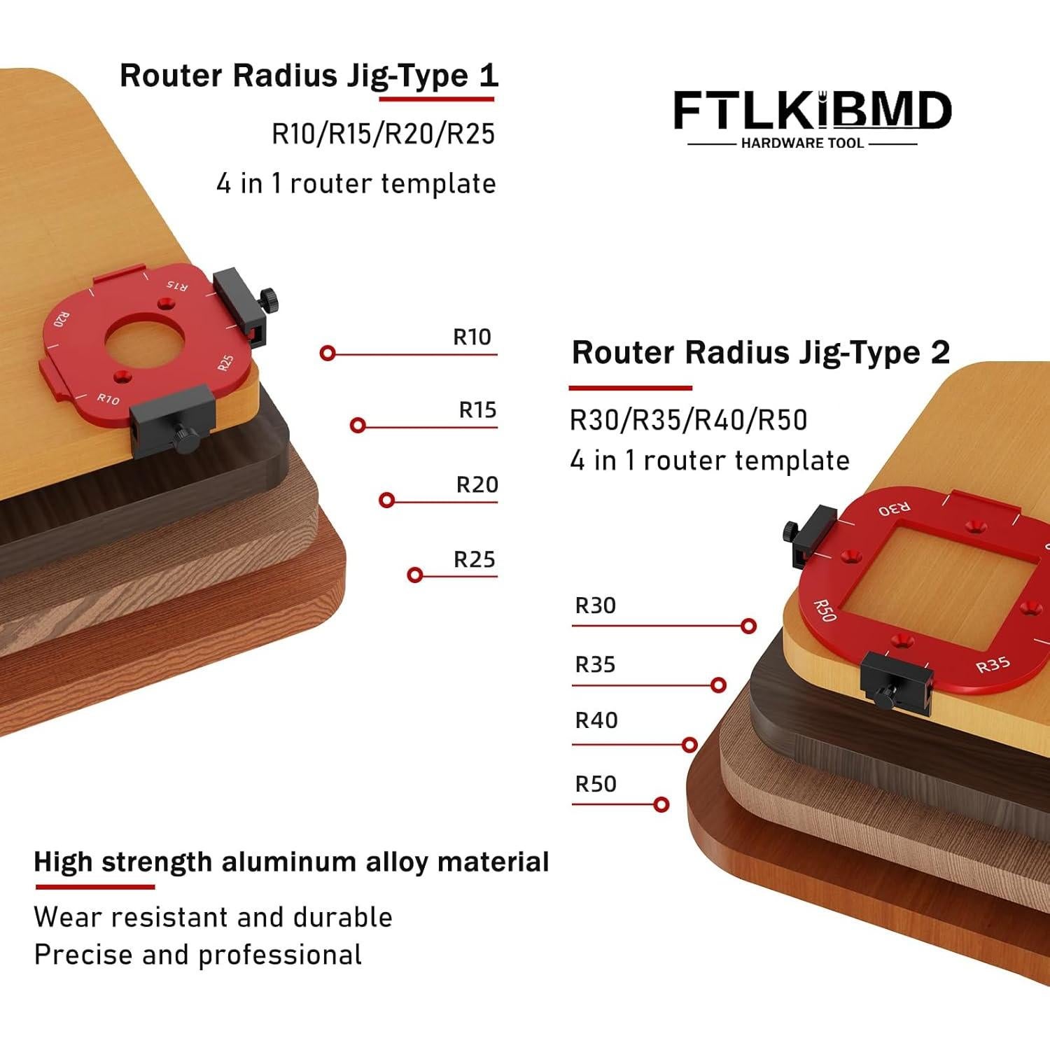 Plantilla de radio de esquina FTLKIBMD para enrutador 13x13cm