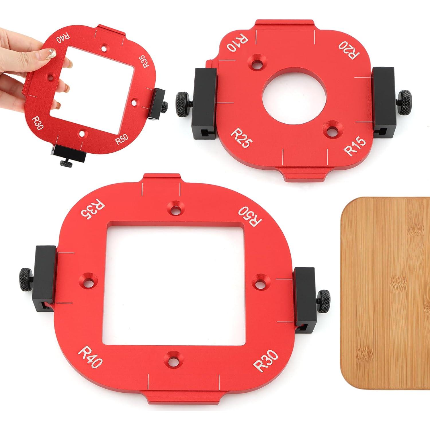 Corner Radius Template Router Jig with 8 Guides (R10-R50) - Aluminum Alloy Machined Woodworking Tool DIY Template, Adjustable Edge Stop for Router Table, Precision-Cut Round Corners
