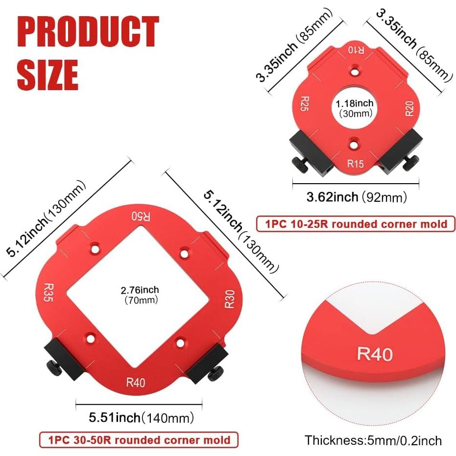 Corner Radius Template Router Jig with 8 Guides (R10-R50) - Aluminum Alloy Machined Woodworking Tool DIY Template, Adjustable Edge Stop for Router Table, Precision-Cut Round Corners