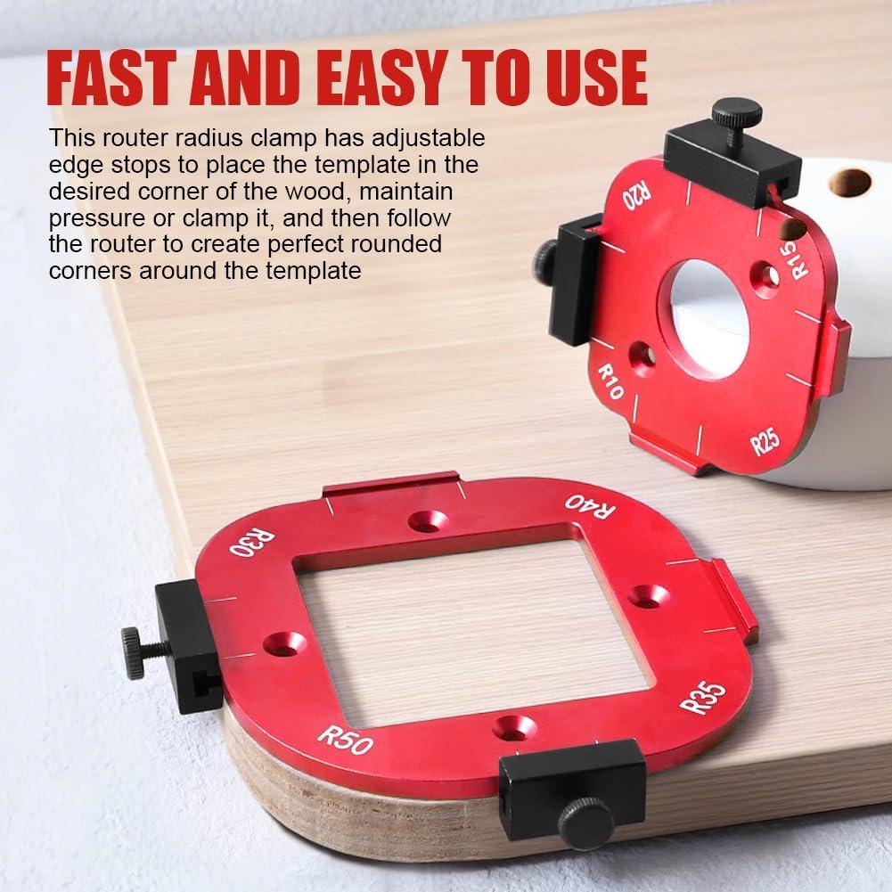 Corner Radius Template Router Jig with 8 Guides (R10-R50) - Aluminum Alloy Machined Woodworking Tool DIY Template, Adjustable Edge Stop for Router Table, Precision-Cut Round Corners