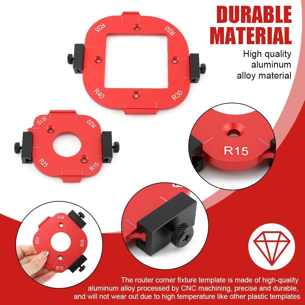 Corner Radius Template Router Jig with 8 Guides (R10-R50) - Aluminum Alloy Machined Woodworking Tool DIY Template, Adjustable Edge Stop for Router Table, Precision-Cut Round Corners