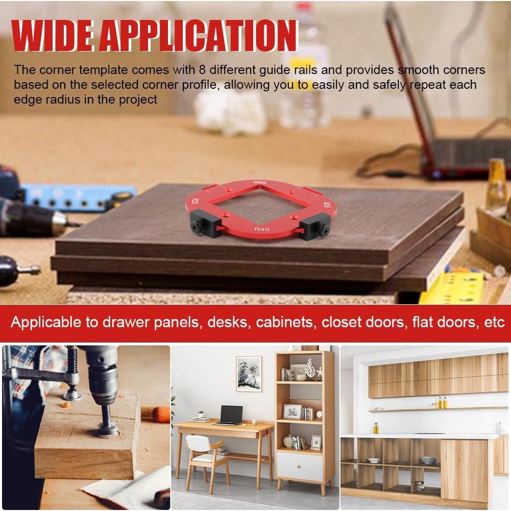 Corner Radius Template Router Jig with 8 Guides (R10-R50) - Aluminum Alloy Machined Woodworking Tool DIY Template, Adjustable Edge Stop for Router Table, Precision-Cut Round Corners