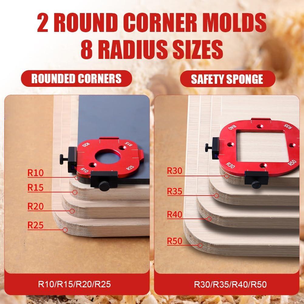 Corner Radius Template Router Jig with 8 Guides (R10-R50) - Aluminum Alloy Machined Woodworking Tool DIY Template, Adjustable Edge Stop for Router Table, Precision-Cut Round Corners