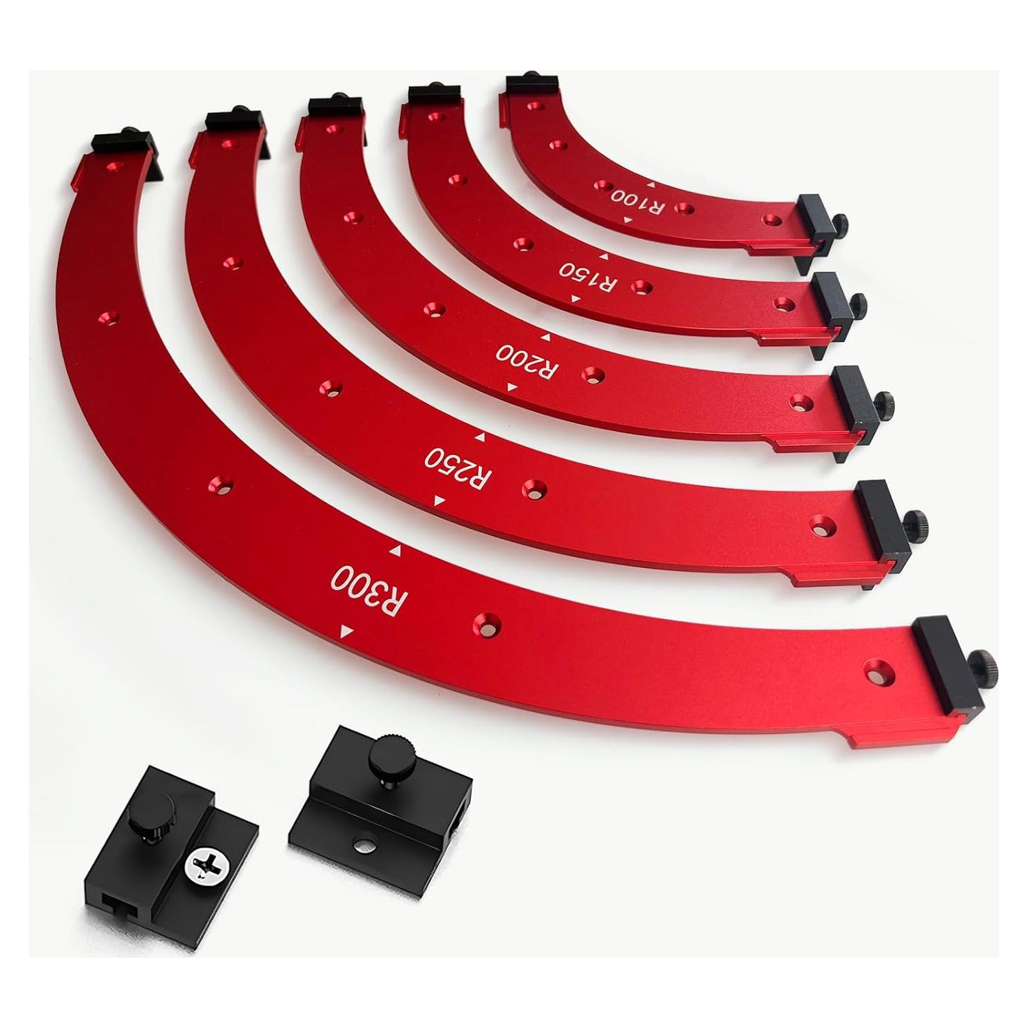 5PCS Router Corner Radius Template for Woodworking (R100 R150 R200 R250 R300) Aluminum Router Radius Jig & Corner Routing Guide Set, Durable Router Templates