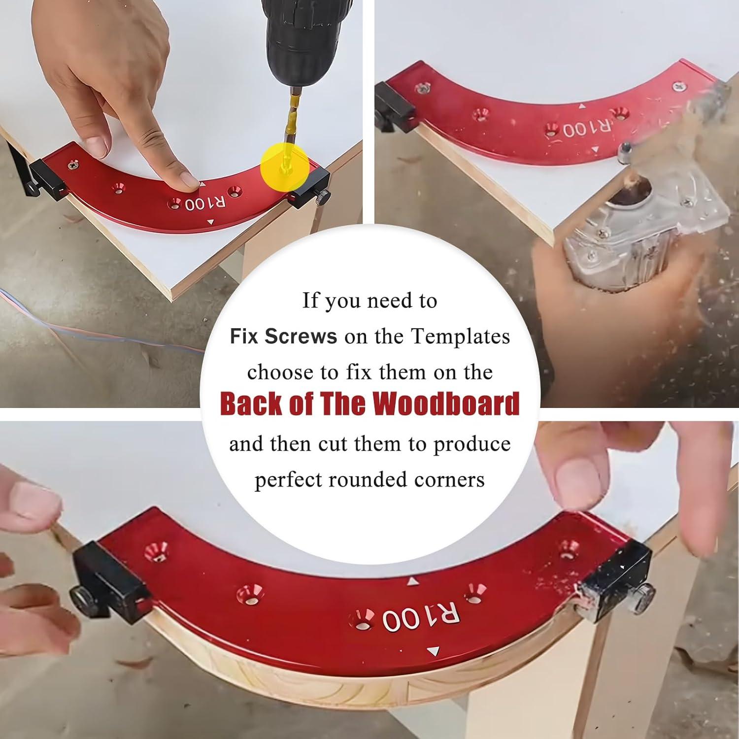 5PCS Router Corner Radius Template for Woodworking (R100 R150 R200 R250 R300) Aluminum Router Radius Jig & Corner Routing Guide Set, Durable Router Templates