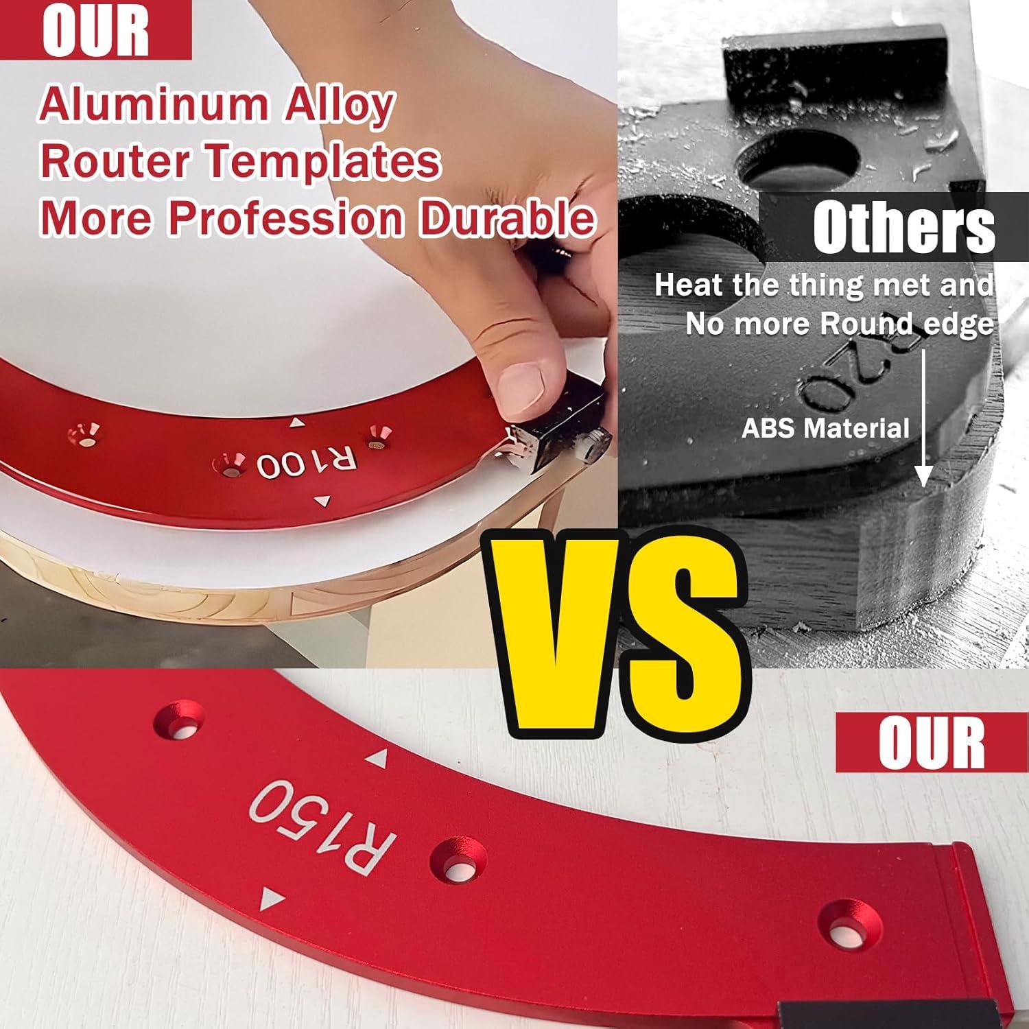 5PCS Router Corner Radius Template for Woodworking (R100 R150 R200 R250 R300) Aluminum Router Radius Jig & Corner Routing Guide Set, Durable Router Templates