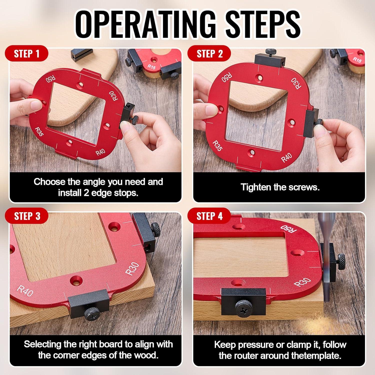 Xuhal 2 Set Alloy Router Templates for Woodworking Router Corner Radius Template Quick Rounded Corner Jigs R10/R15/R20/R25/ R30/R35/R40/R50 with Table Removable Clip Arc Cutting Auxiliary Tool DIY