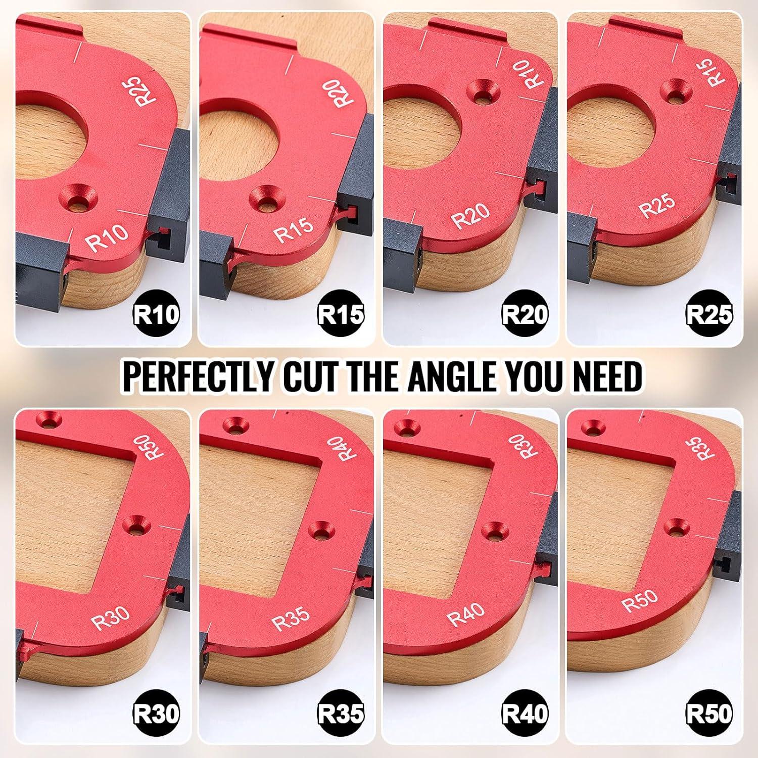 Xuhal 2 Set Alloy Router Templates for Woodworking Router Corner Radius Template Quick Rounded Corner Jigs R10/R15/R20/R25/ R30/R35/R40/R50 with Table Removable Clip Arc Cutting Auxiliary Tool DIY