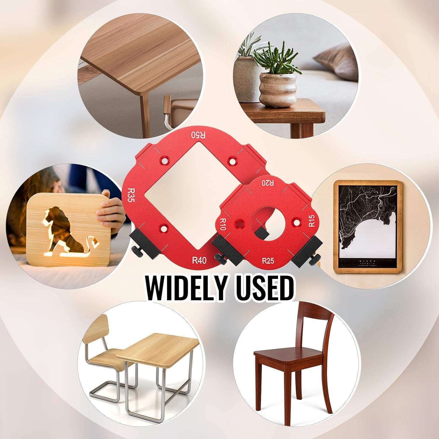 Xuhal 2 Set Alloy Router Templates for Woodworking Router Corner Radius Template Quick Rounded Corner Jigs R10/R15/R20/R25/ R30/R35/R40/R50 with Table Removable Clip Arc Cutting Auxiliary Tool DIY