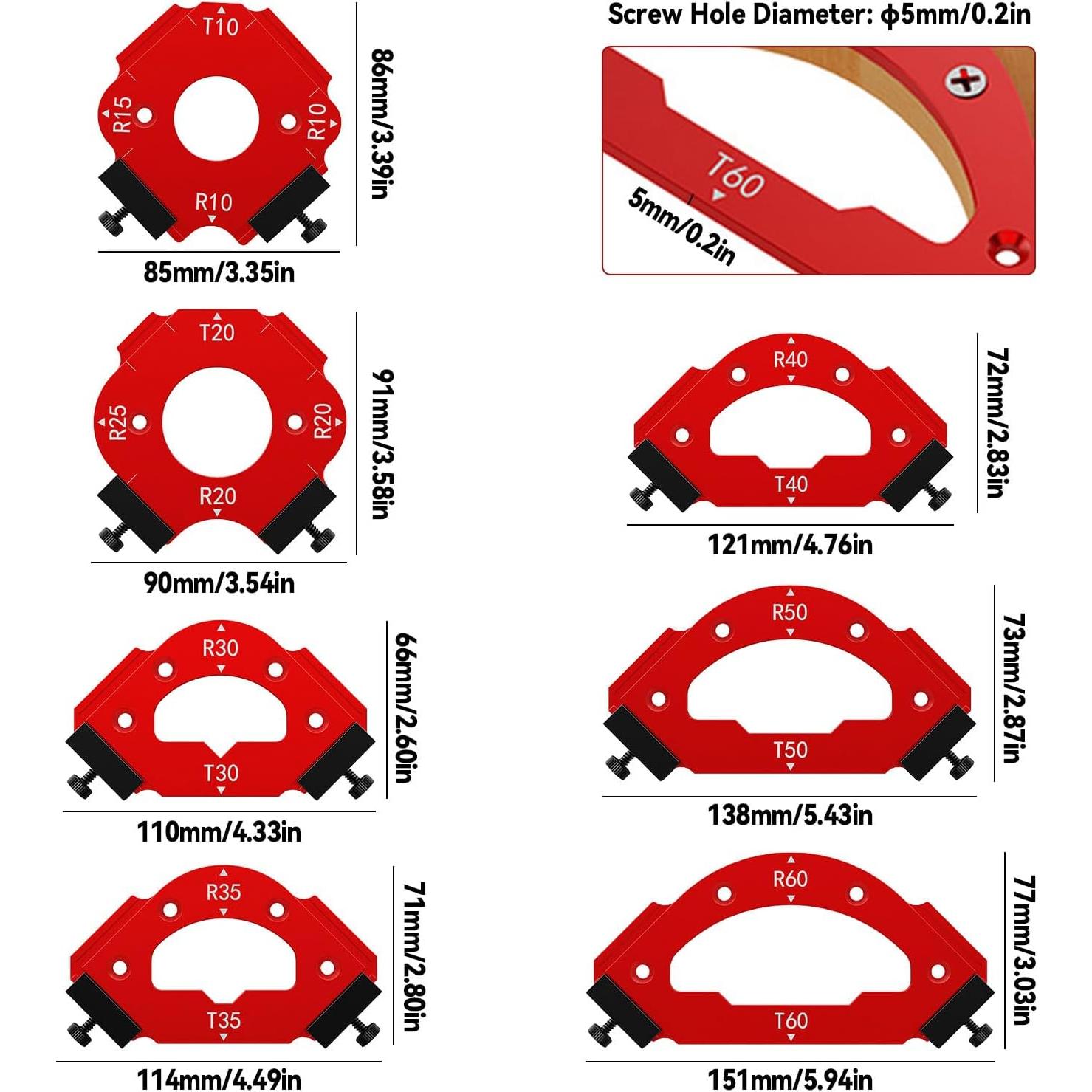 Plantilla de Router de Radio 7 Piezas Newbounce - Corte de Arcos