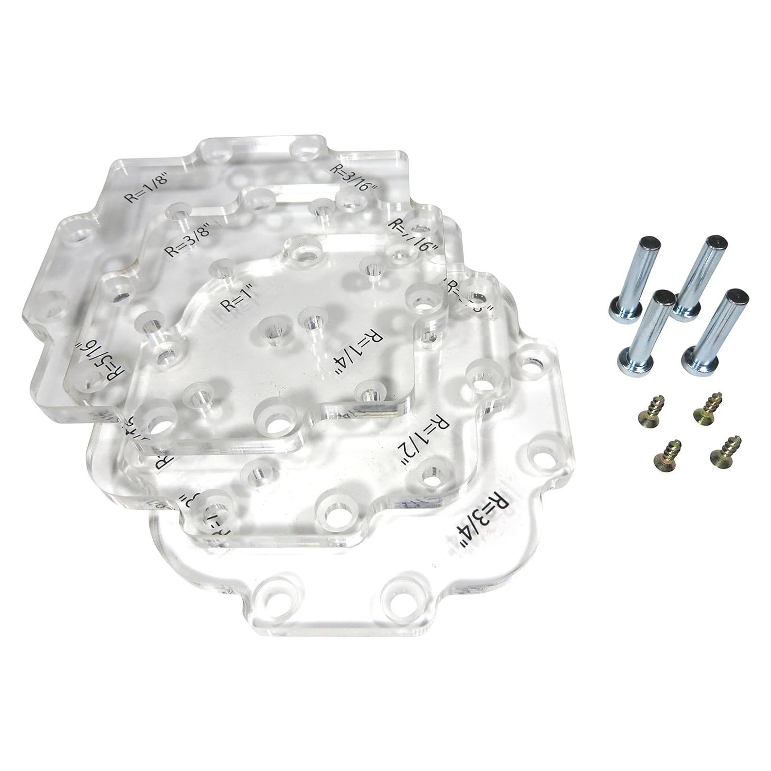 Taytools 300010 Outside Corner Radius Radii Router Template Guides, 12 Sizes from 1/8 to 1 Inch by 1/16ths, 5/16 Inches Thick CNC Machined Clear Acrylic, 4-3/4 Inches Square