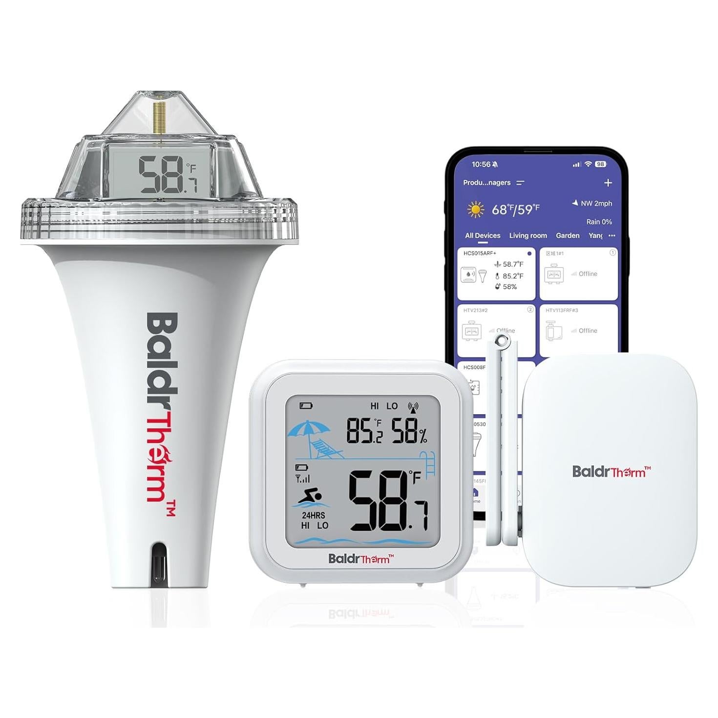 Termómetro de piscina inteligente BaldrTherm WiFi IPX7 360°