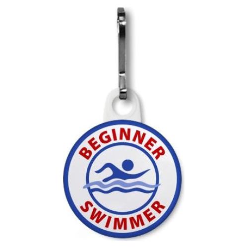 BEGINNER SWIMMER Pool Safety Alert 1 inch White Zipper Pull Charm