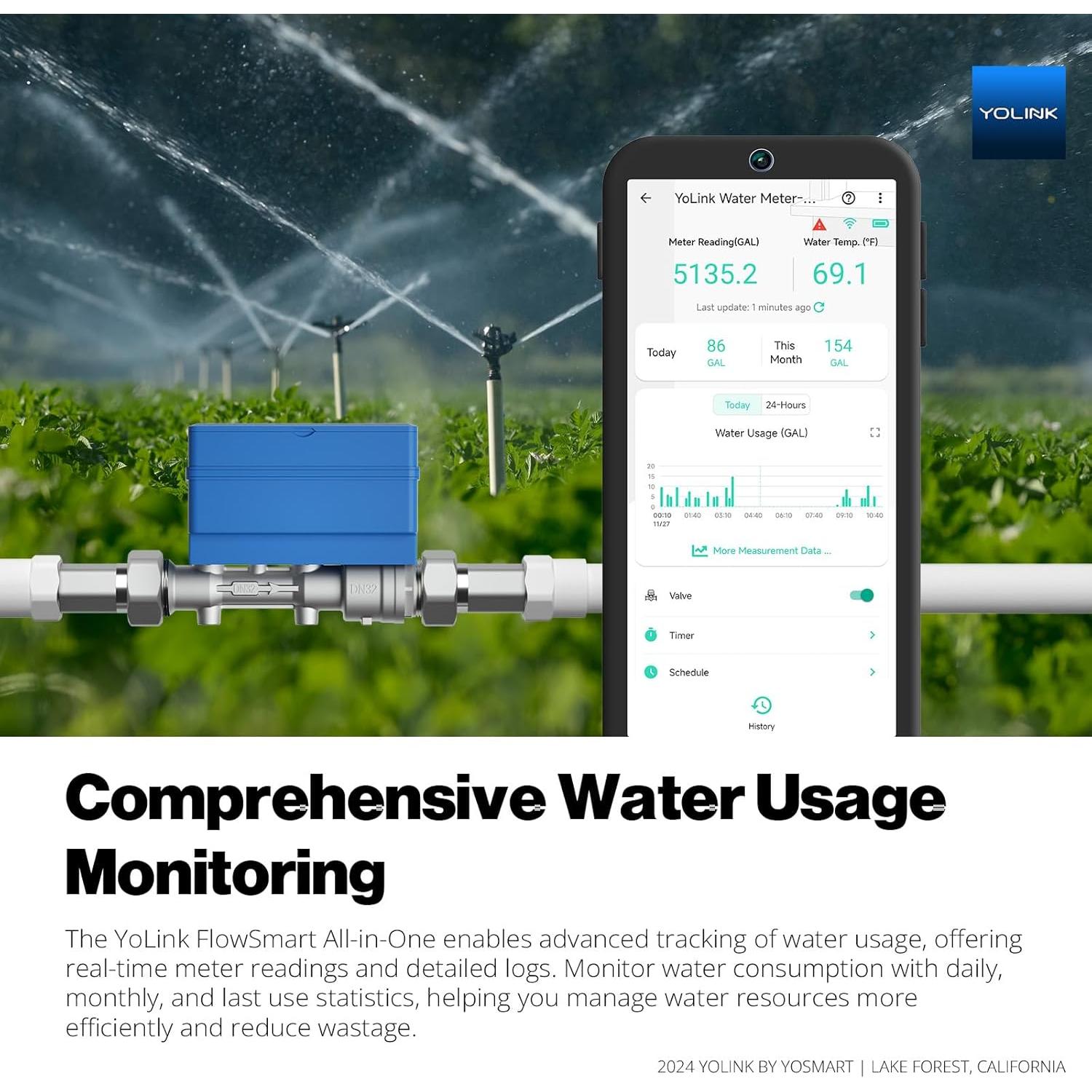 YoLink FlowSmart Medidor de Agua Inteligente con Cierre Automático
