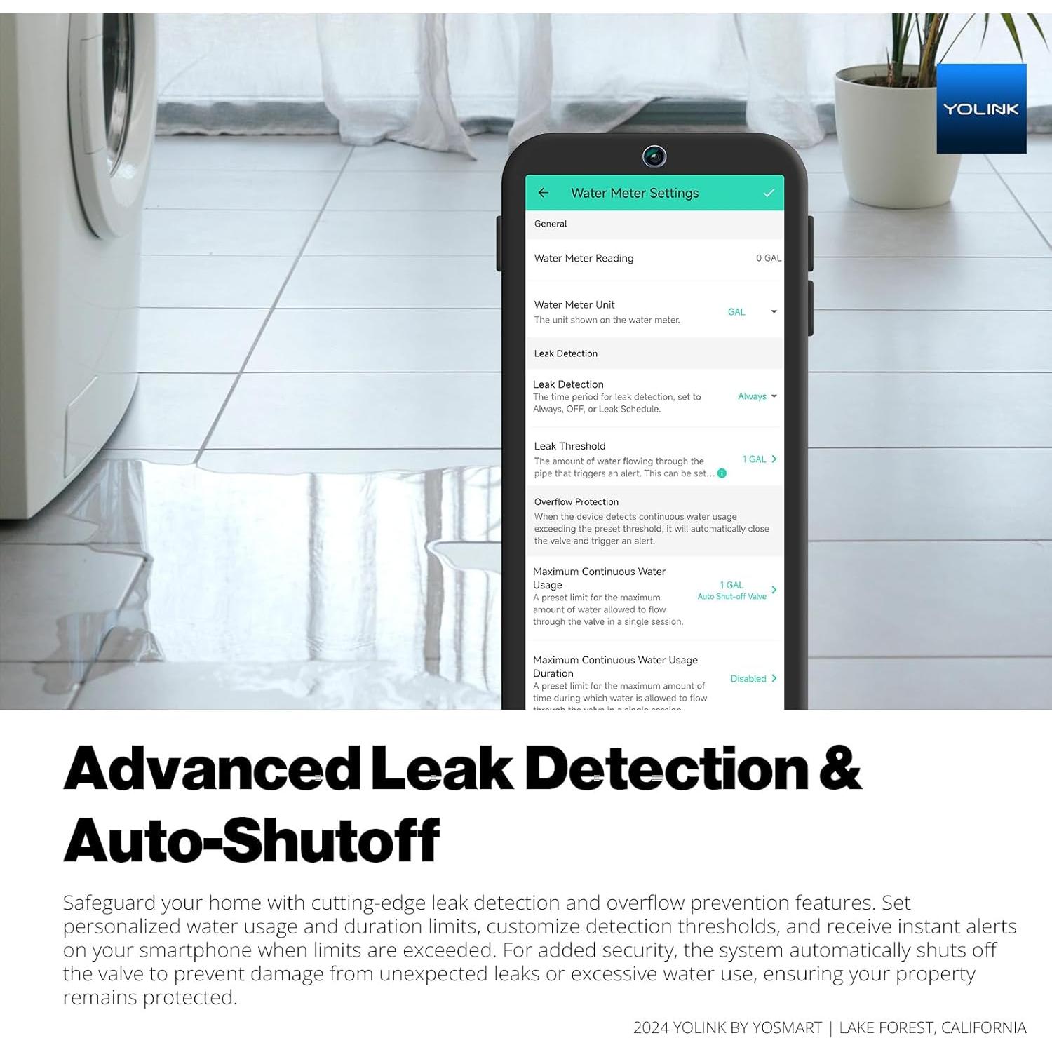 YoLink FlowSmart Medidor de Agua Inteligente con Cierre Automático